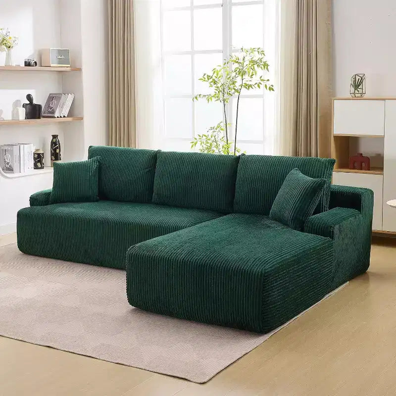 96 Inch L-Shaped Cloud Sectional Couch with Chaise, Boneless Corduroy Couch with Deep Seat, Modern Modular Upholstered Sofa, No Assembly Required