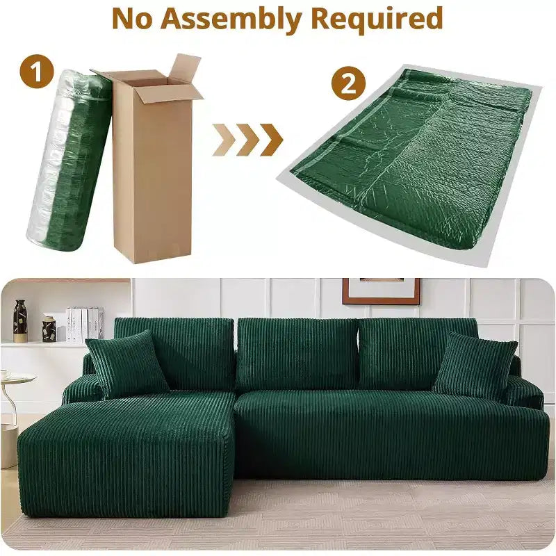 96 Inch L-Shaped Cloud Sectional Couch with Chaise, Boneless Corduroy Couch with Deep Seat, Modern Modular Upholstered Sofa, No Assembly Required