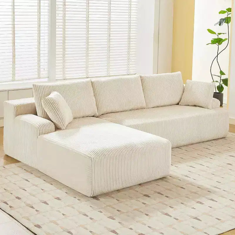 96 Inch L-Shaped Cloud Sectional Couch with Chaise, Boneless Corduroy Couch with Deep Seat, Modern Modular Upholstered Sofa, No Assembly Required
