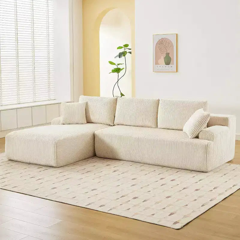 96 Inch L-Shaped Cloud Sectional Couch with Chaise, Boneless Corduroy Couch with Deep Seat, Modern Modular Upholstered Sofa, No Assembly Required