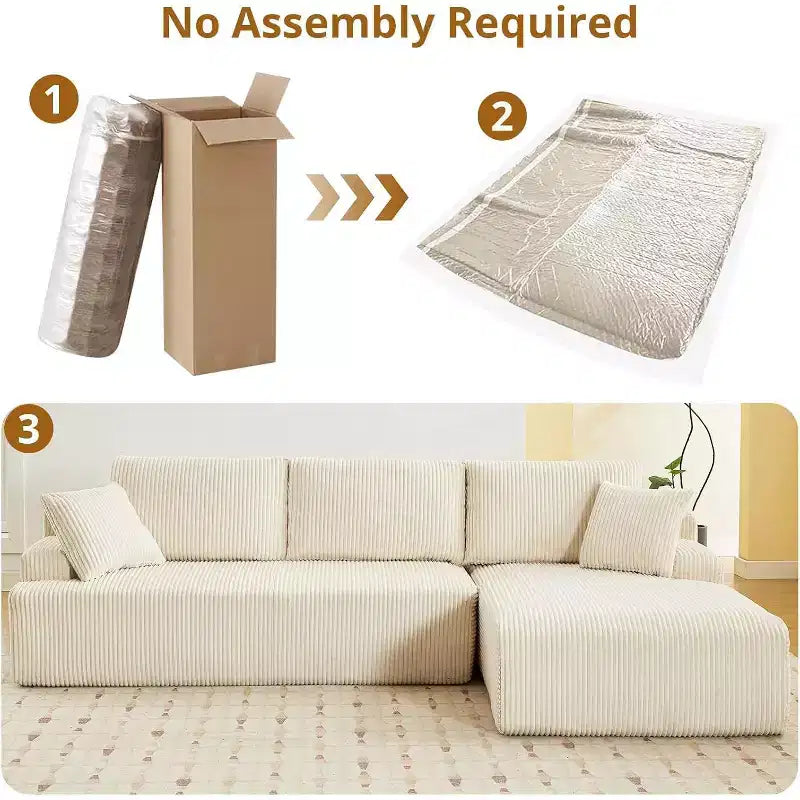 96 Inch L-Shaped Cloud Sectional Couch with Chaise, Boneless Corduroy Couch with Deep Seat, Modern Modular Upholstered Sofa, No Assembly Required