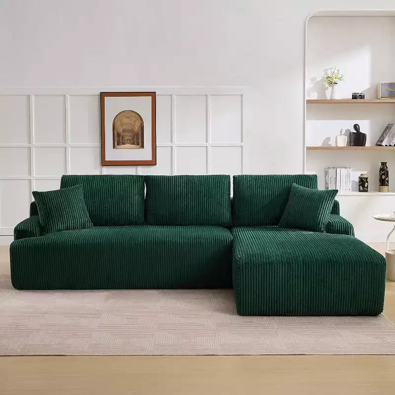 Sofá seccional en forma de L de 96 pulgadas "Cloud" con chaise longue, sofá de pana "Boneless" con asiento profundo, sofá modular tapizado moderno, no requiere montaje