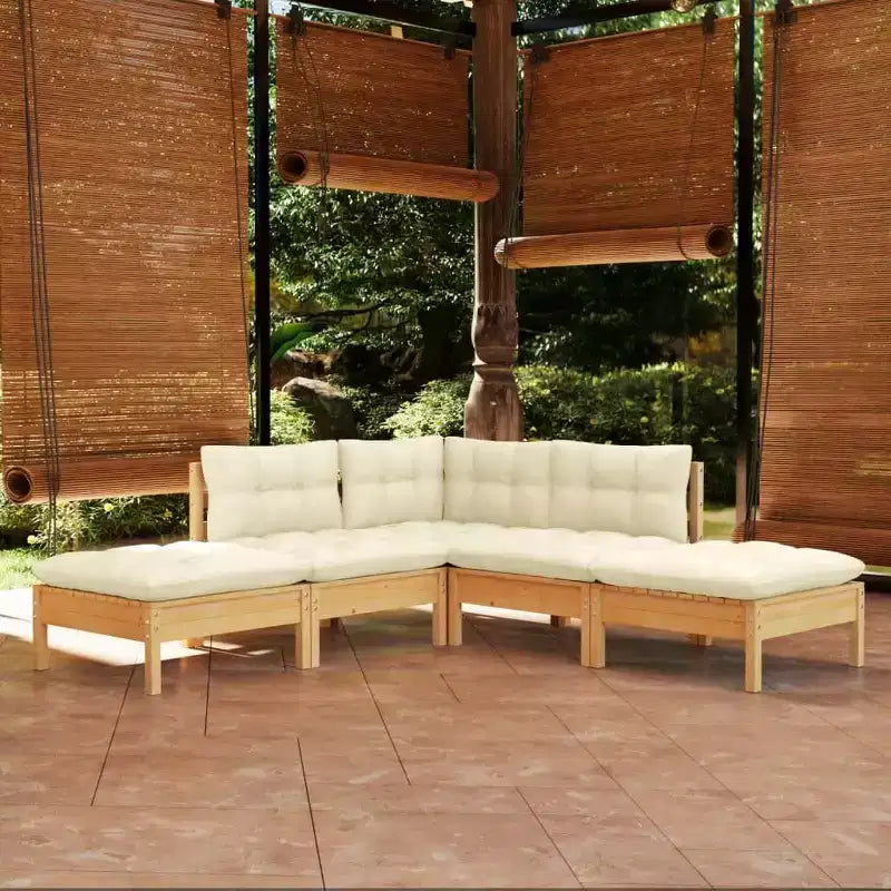 vidaXL Conjunto de Salón para Patio de Madera Maciza de Pino de 5 Piezas con Cojines, Varios Colores