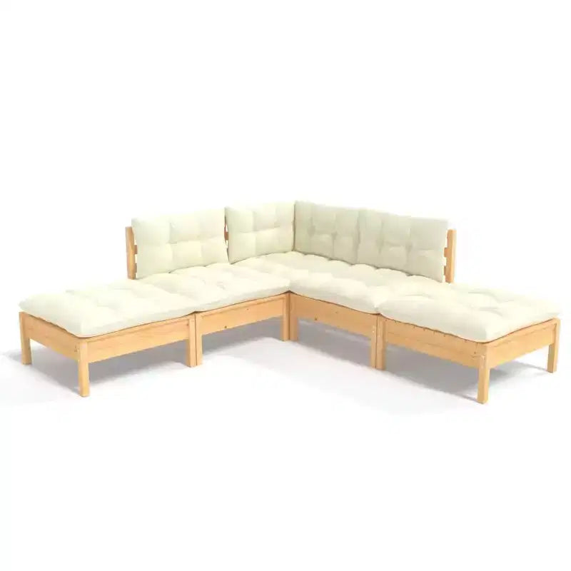 vidaXL Conjunto de Salón para Patio de Madera Maciza de Pino de 5 Piezas con Cojines, Varios Colores