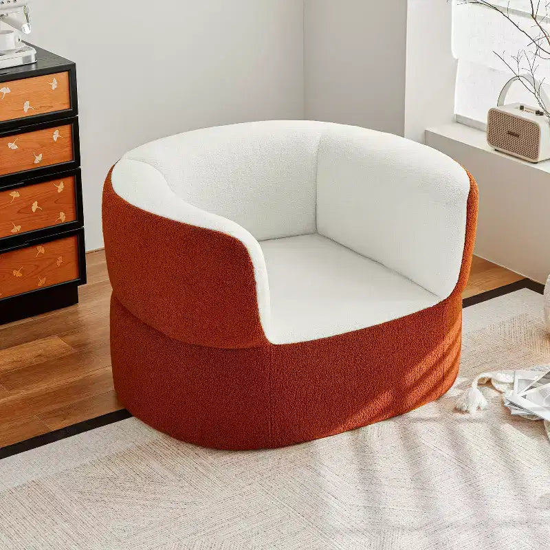 ATJafurn 39.4 Orange Boneless Single Sofa Chair No Assembly Required, Faux Shearling Round Bean Bag Couch with Deep Seat For Balcony Living Room