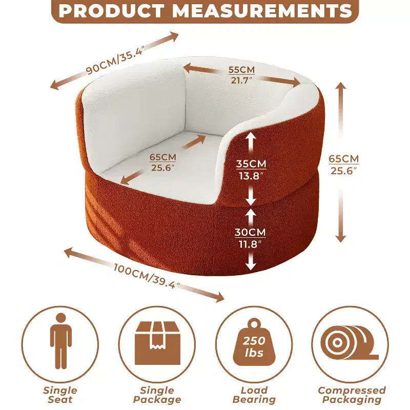 ATJafurn 39.4 Orange Boneless Single Sofa Chair No Assembly Required, Faux Shearling Round Bean Bag Couch with Deep Seat For Balcony Living Room