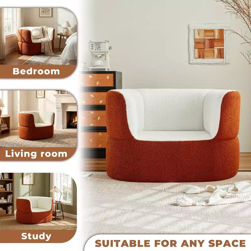 ATJafurn 39.4 Orange Boneless Single Sofa Chair No Assembly Required, Faux Shearling Round Bean Bag Couch with Deep Seat For Balcony Living Room