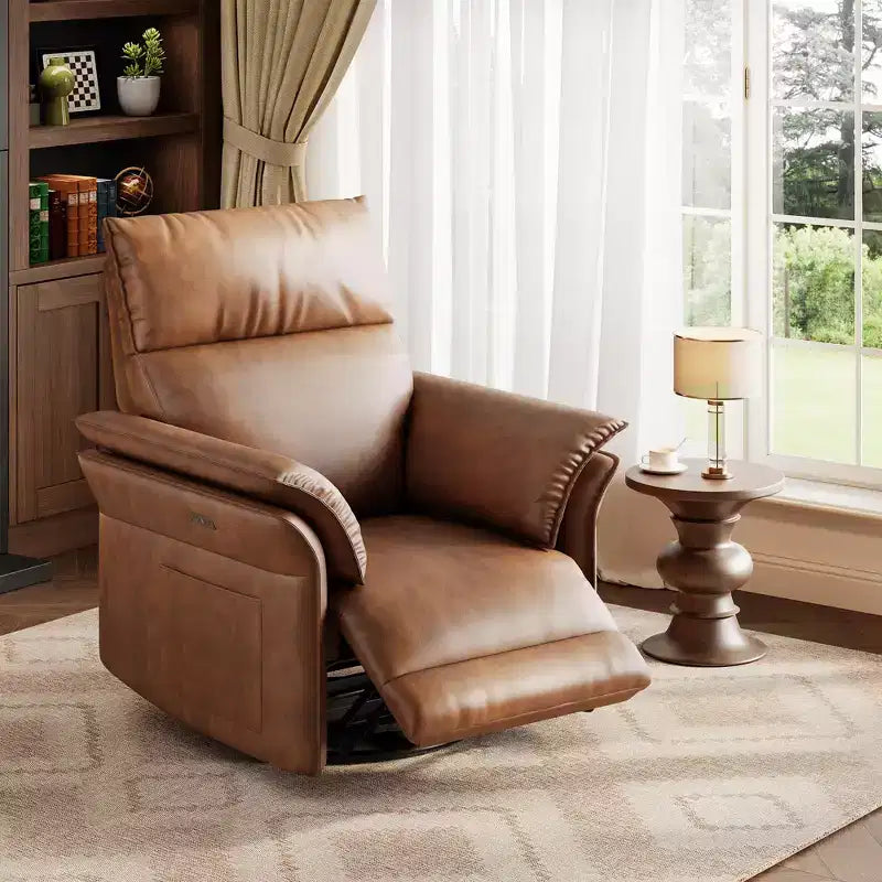 Recliner Chair, 360 Swivel Rocker Glider Nursery Chair with Padded Armrest and Deep Seat, PU Leather Upholstered Reclining Sofa Chair