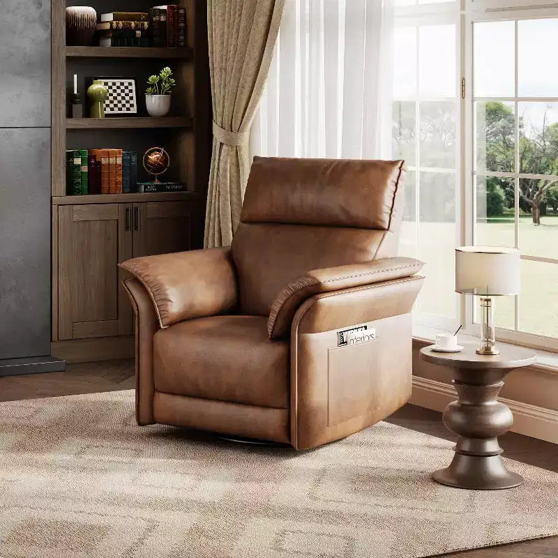 Recliner Chair, 360 Swivel Rocker Glider Nursery Chair with Padded Armrest and Deep Seat, PU Leather Upholstered Reclining Sofa Chair