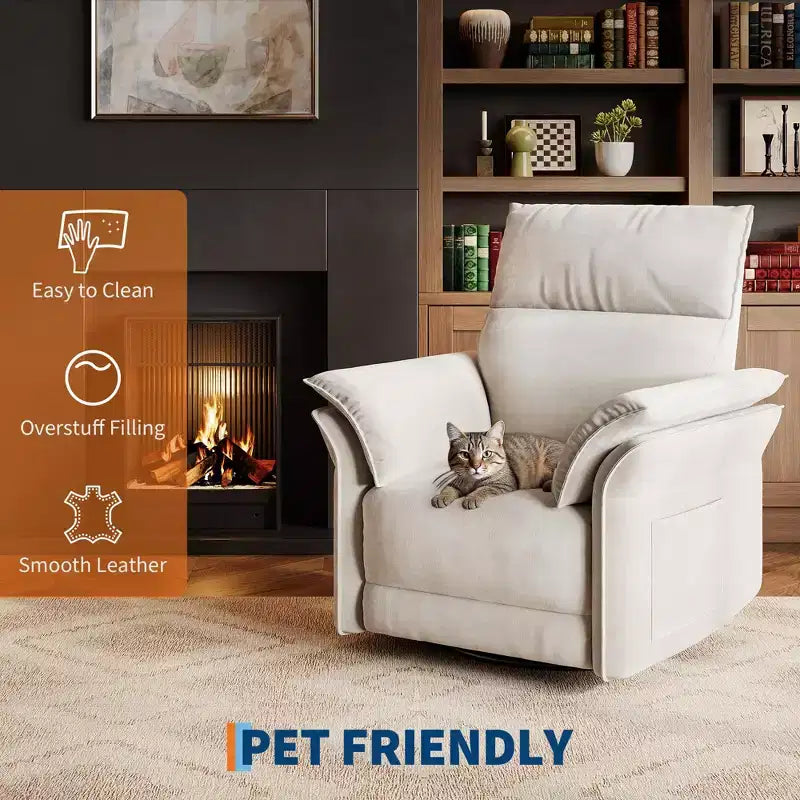 Recliner Chair, 360 Swivel Rocker Glider Nursery Chair with Padded Armrest and Deep Seat, PU Leather Upholstered Reclining Sofa Chair
