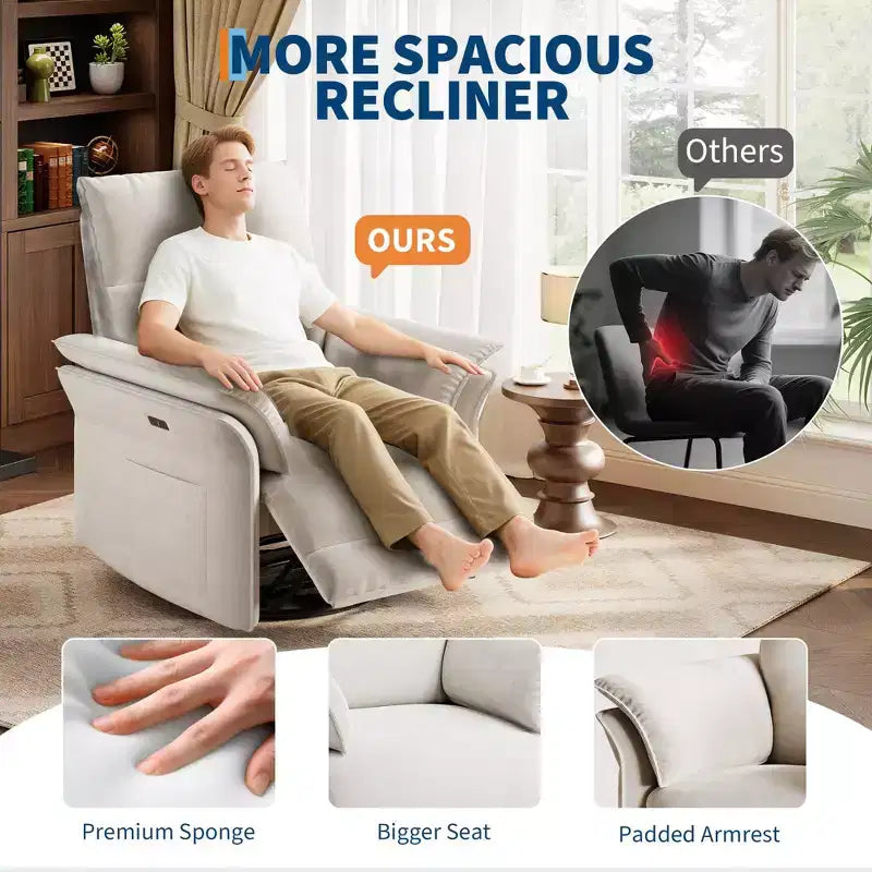 Recliner Chair, 360 Swivel Rocker Glider Nursery Chair with Padded Armrest and Deep Seat, PU Leather Upholstered Reclining Sofa Chair