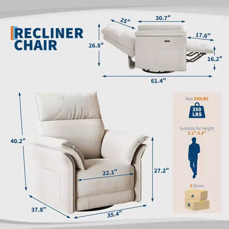 Recliner Chair, 360 Swivel Rocker Glider Nursery Chair with Padded Armrest and Deep Seat, PU Leather Upholstered Reclining Sofa Chair