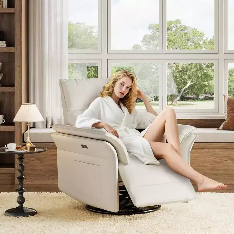 Recliner Chair, 360 Swivel Rocker Glider Nursery Chair with Padded Armrest and Deep Seat, PU Leather Upholstered Reclining Sofa Chair