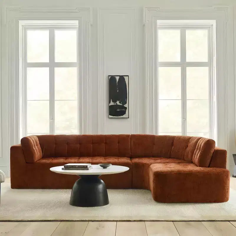 Sofá seccional moderno Whisen de 119'' estilo L, sofá curvo minimalista con brazo derecho, diseño capitoné, no requiere montaje