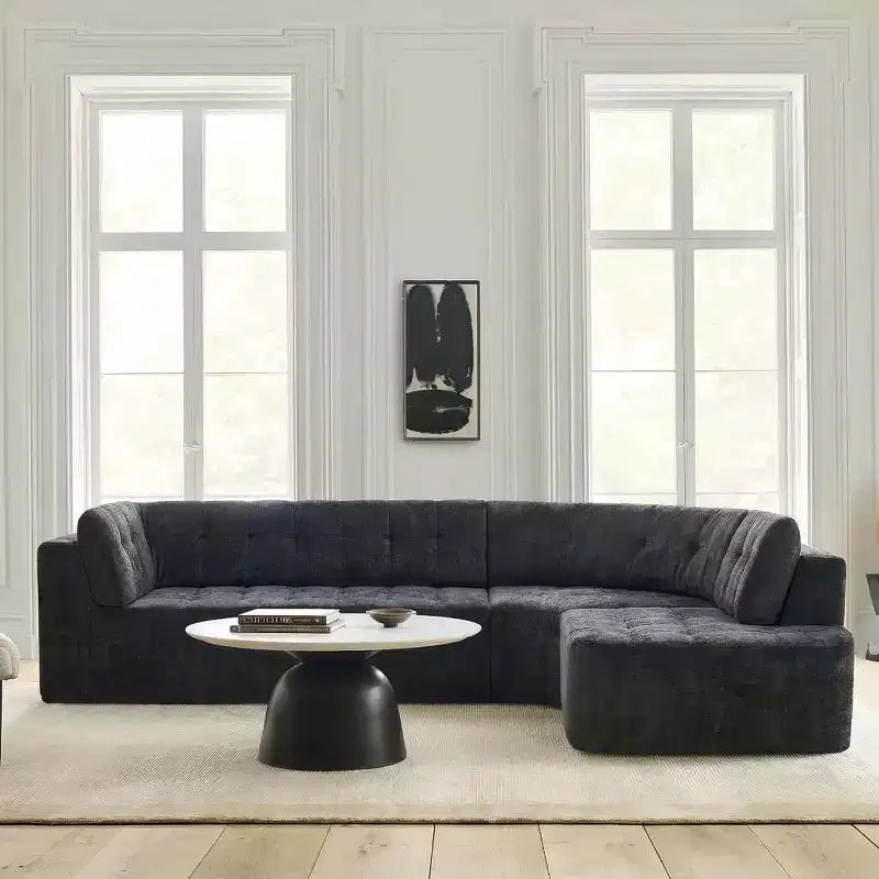 Sofá seccional moderno Whisen de 119'' estilo L, sofá curvo minimalista con brazo derecho, diseño capitoné, no requiere montaje