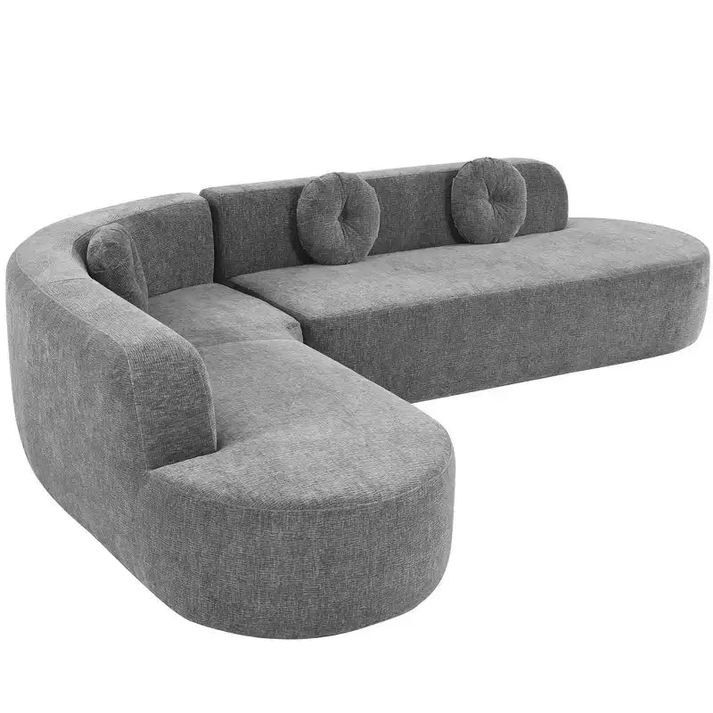 Whisen 122'' Extra Large Sectional Sofa, Elegant Fabric Upholstery Sofa Couch with Three Round Cushions , High-Resilience Foam