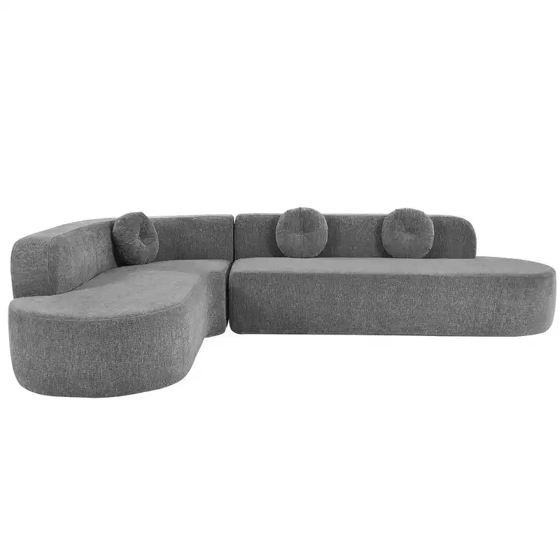 Whisen 122'' Extra Large Sectional Sofa, Elegant Fabric Upholstery Sofa Couch with Three Round Cushions , High-Resilience Foam