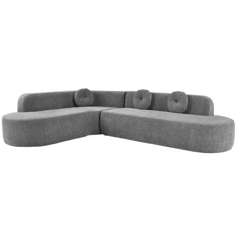 Whisen 122'' Extra Large Sectional Sofa, Elegant Fabric Upholstery Sofa Couch with Three Round Cushions , High-Resilience Foam
