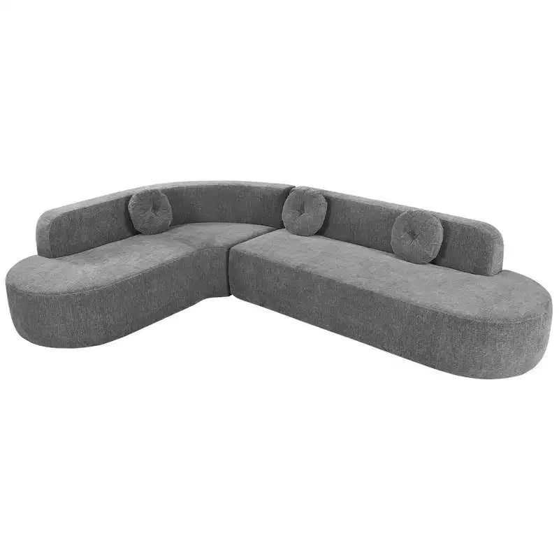 Whisen 122'' Extra Large Sectional Sofa, Elegant Fabric Upholstery Sofa Couch with Three Round Cushions , High-Resilience Foam