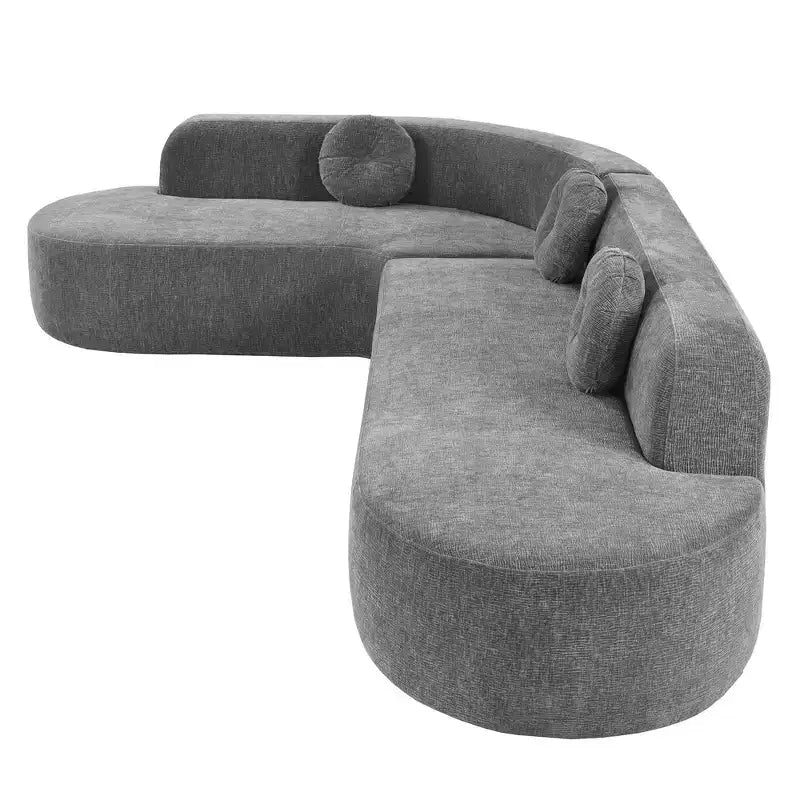Whisen 122'' Extra Large Sectional Sofa, Elegant Fabric Upholstery Sofa Couch with Three Round Cushions , High-Resilience Foam