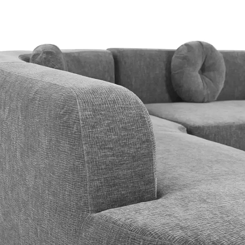 Whisen 122'' Extra Large Sectional Sofa, Elegant Fabric Upholstery Sofa Couch with Three Round Cushions , High-Resilience Foam
