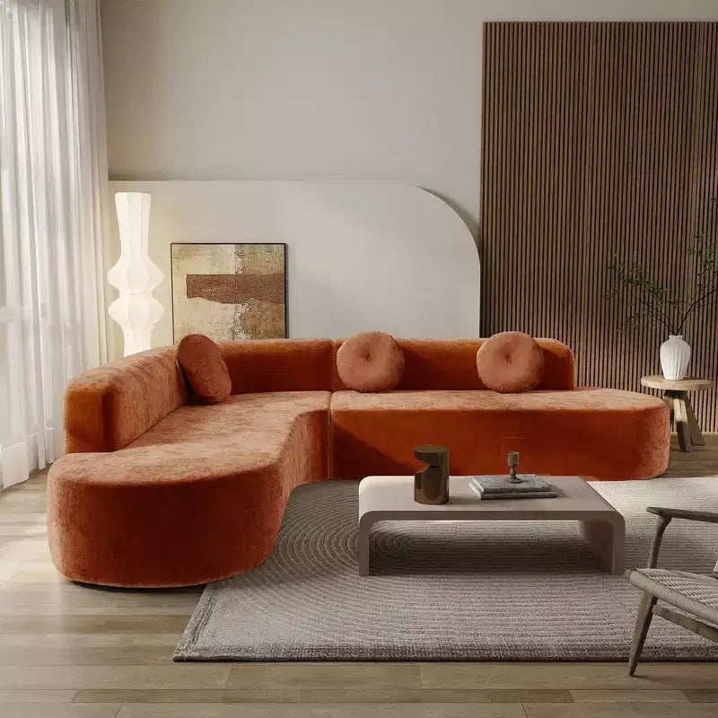 Whisen 122'' Extra Large Sectional Sofa, Elegant Fabric Upholstery Sofa Couch with Three Round Cushions , High-Resilience Foam