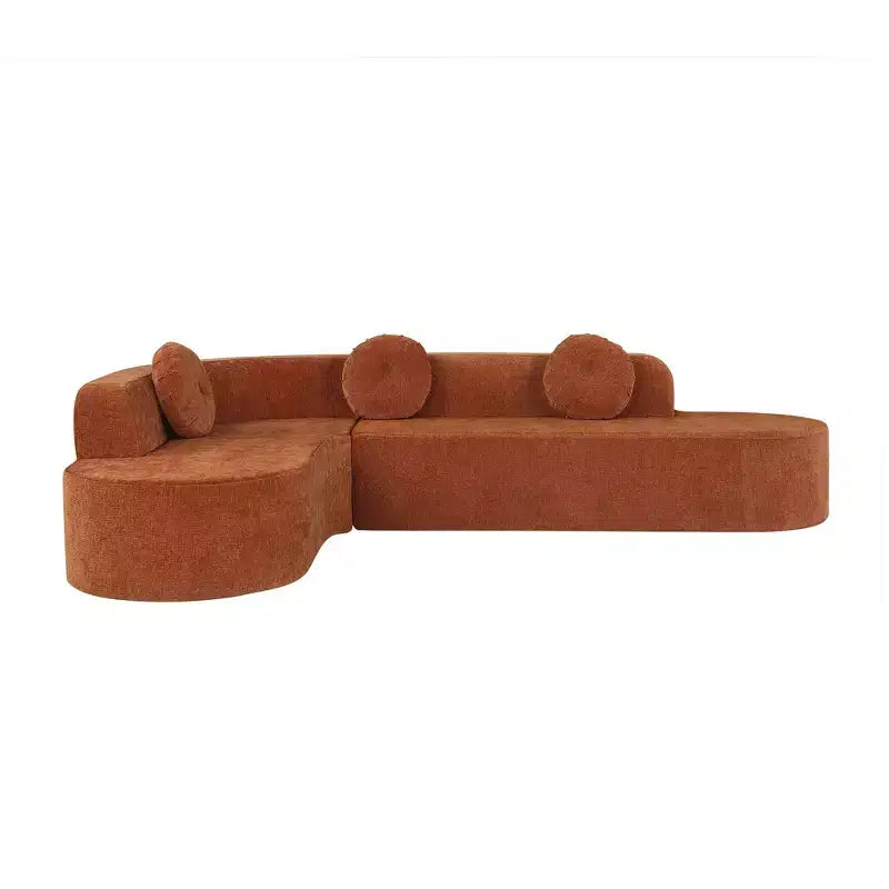Whisen 122'' Extra Large Sectional Sofa, Elegant Fabric Upholstery Sofa Couch with Three Round Cushions , High-Resilience Foam