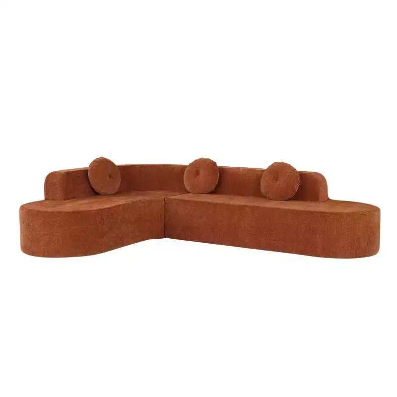 Whisen 122'' Extra Large Sectional Sofa, Elegant Fabric Upholstery Sofa Couch with Three Round Cushions , High-Resilience Foam