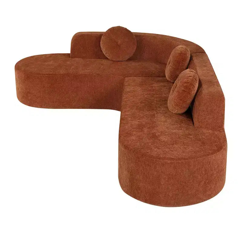 Whisen 122'' Extra Large Sectional Sofa, Elegant Fabric Upholstery Sofa Couch with Three Round Cushions , High-Resilience Foam