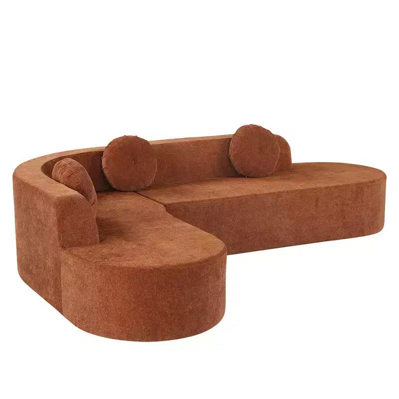 Whisen 122'' Extra Large Sectional Sofa, Elegant Fabric Upholstery Sofa Couch with Three Round Cushions , High-Resilience Foam