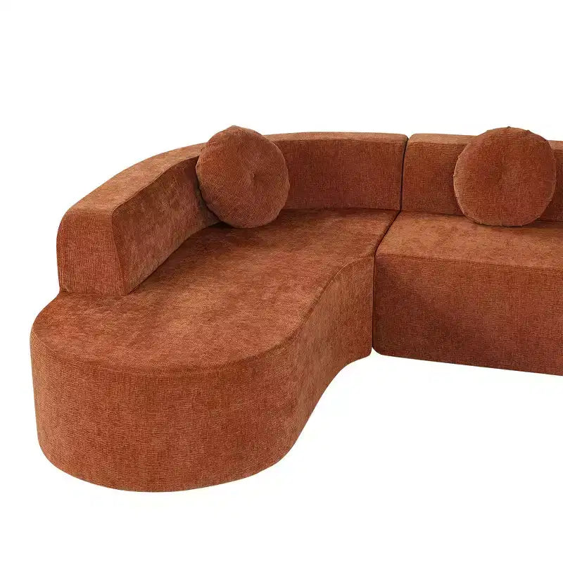 Whisen 122'' Extra Large Sectional Sofa, Elegant Fabric Upholstery Sofa Couch with Three Round Cushions , High-Resilience Foam