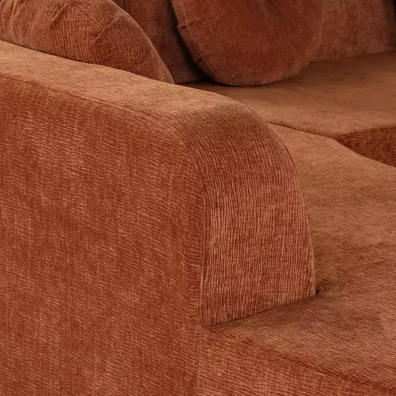 Whisen 122'' Extra Large Sectional Sofa, Elegant Fabric Upholstery Sofa Couch with Three Round Cushions , High-Resilience Foam