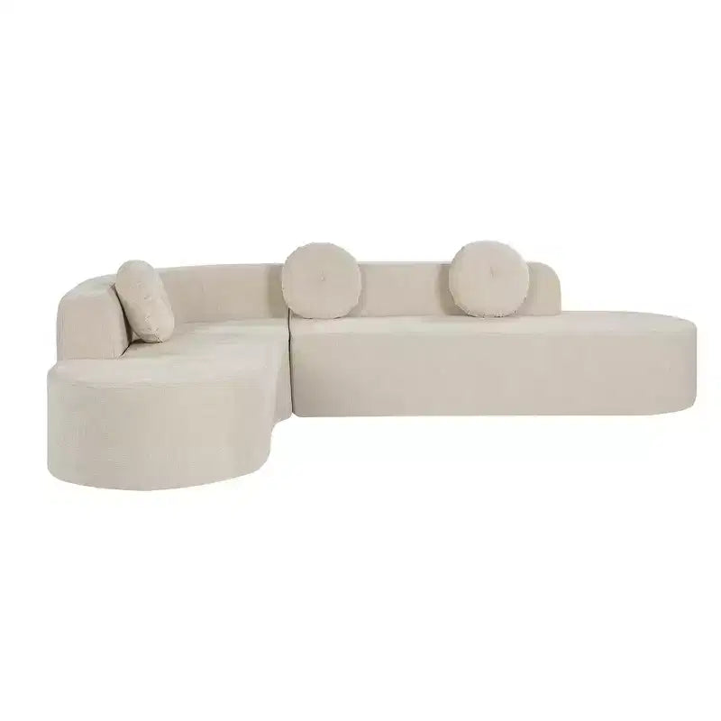 Whisen 122'' Extra Large Sectional Sofa, Elegant Fabric Upholstery Sofa Couch with Three Round Cushions , High-Resilience Foam