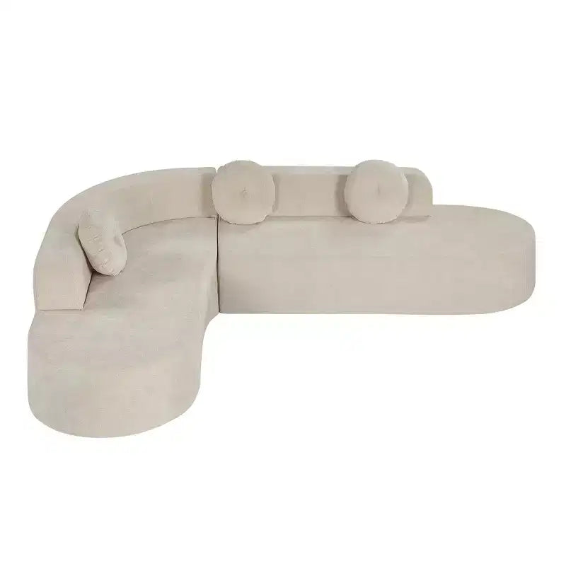 Whisen 122'' Extra Large Sectional Sofa, Elegant Fabric Upholstery Sofa Couch with Three Round Cushions , High-Resilience Foam