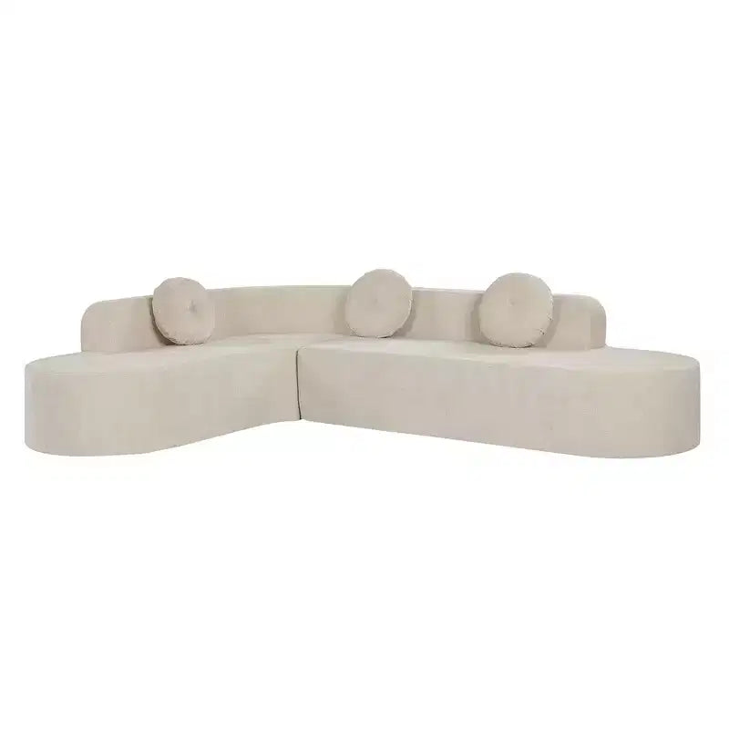 Whisen 122'' Extra Large Sectional Sofa, Elegant Fabric Upholstery Sofa Couch with Three Round Cushions , High-Resilience Foam