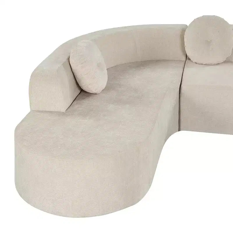 Whisen 122'' Extra Large Sectional Sofa, Elegant Fabric Upholstery Sofa Couch with Three Round Cushions , High-Resilience Foam