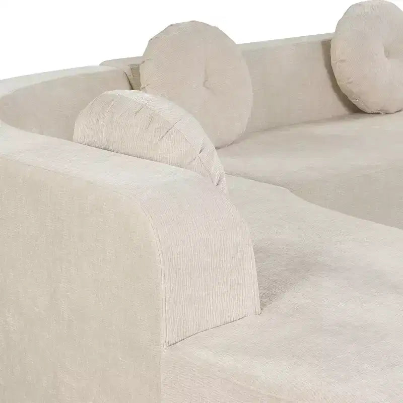 Whisen 122'' Extra Large Sectional Sofa, Elegant Fabric Upholstery Sofa Couch with Three Round Cushions , High-Resilience Foam