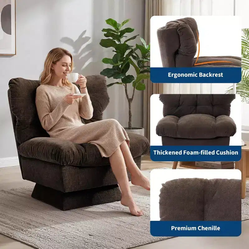 Modern Swivel Accent Chair - Cozy Chenille Upholstered Reading Chair with Thick Cushion, Decorative Club Chair for Living Room Bedroom Office