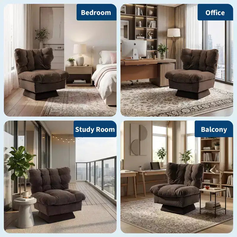Modern Swivel Accent Chair - Cozy Chenille Upholstered Reading Chair with Thick Cushion, Decorative Club Chair for Living Room Bedroom Office