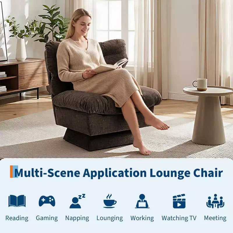 Modern Swivel Accent Chair - Cozy Chenille Upholstered Reading Chair with Thick Cushion, Decorative Club Chair for Living Room Bedroom Office