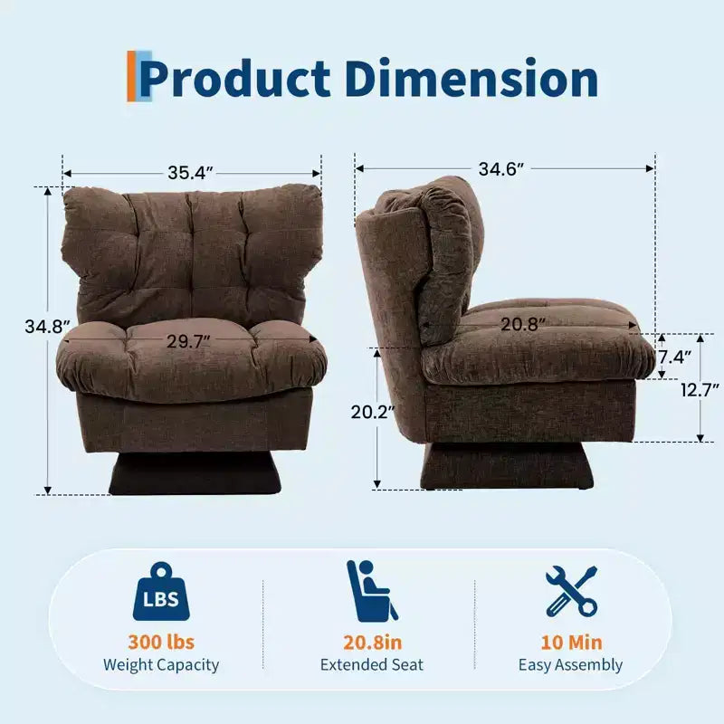 Modern Swivel Accent Chair - Cozy Chenille Upholstered Reading Chair with Thick Cushion, Decorative Club Chair for Living Room Bedroom Office