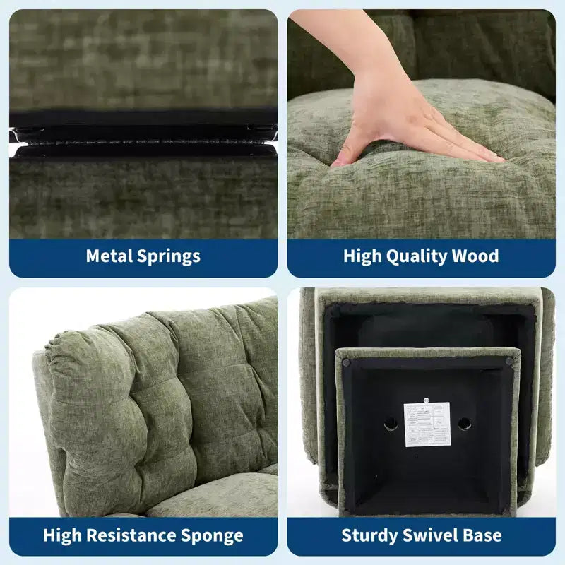 Modern Swivel Accent Chair - Cozy Chenille Upholstered Reading Chair with Thick Cushion, Decorative Club Chair for Living Room Bedroom Office