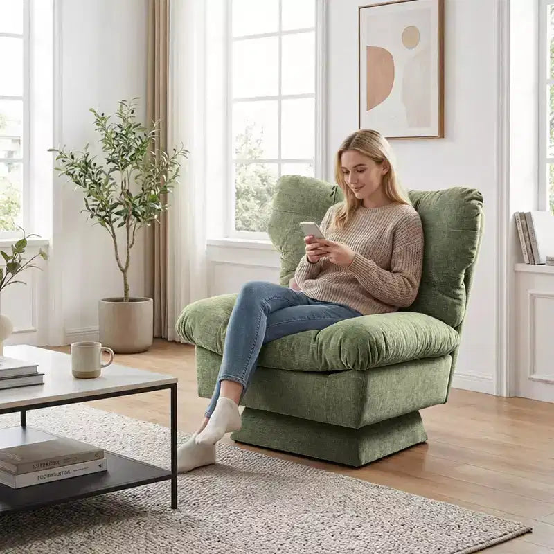 Modern Swivel Accent Chair - Cozy Chenille Upholstered Reading Chair with Thick Cushion, Decorative Club Chair for Living Room Bedroom Office