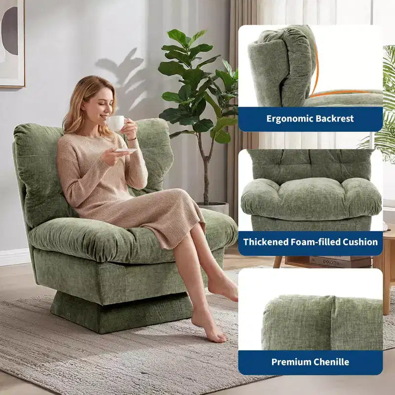 Modern Swivel Accent Chair - Cozy Chenille Upholstered Reading Chair with Thick Cushion, Decorative Club Chair for Living Room Bedroom Office