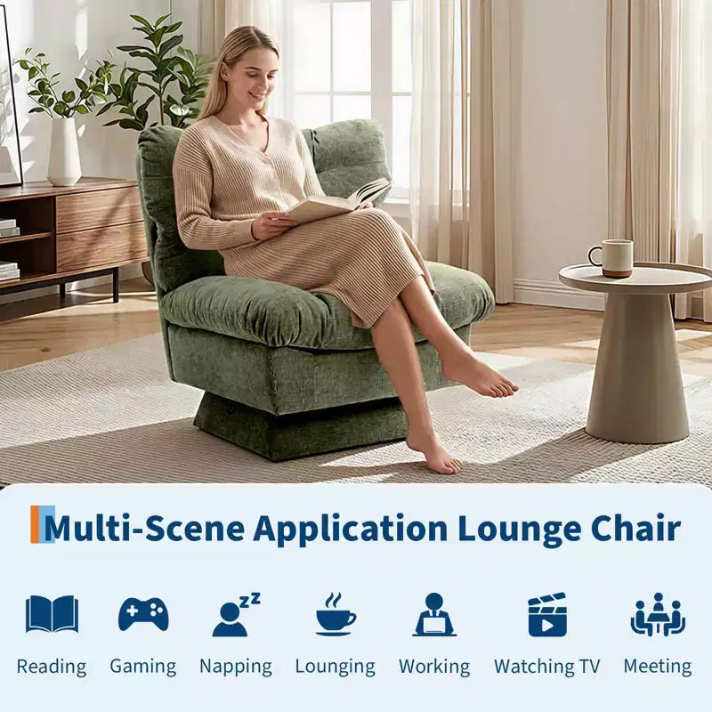 Modern Swivel Accent Chair - Cozy Chenille Upholstered Reading Chair with Thick Cushion, Decorative Club Chair for Living Room Bedroom Office
