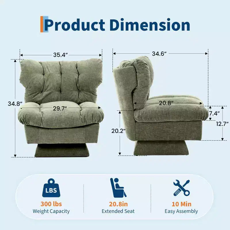 Modern Swivel Accent Chair - Cozy Chenille Upholstered Reading Chair with Thick Cushion, Decorative Club Chair for Living Room Bedroom Office