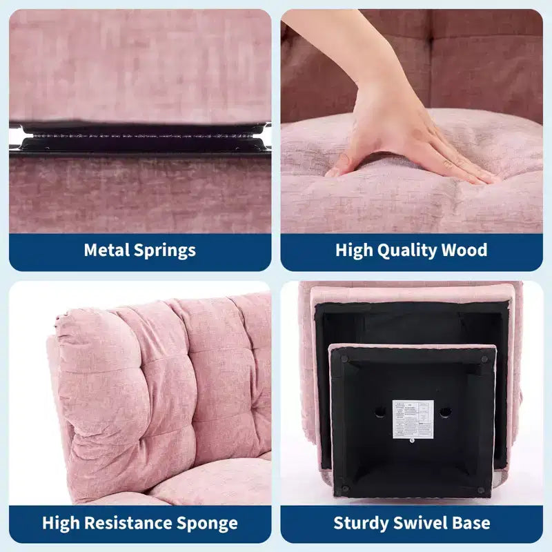 Modern Swivel Accent Chair - Cozy Chenille Upholstered Reading Chair with Thick Cushion, Decorative Club Chair for Living Room Bedroom Office