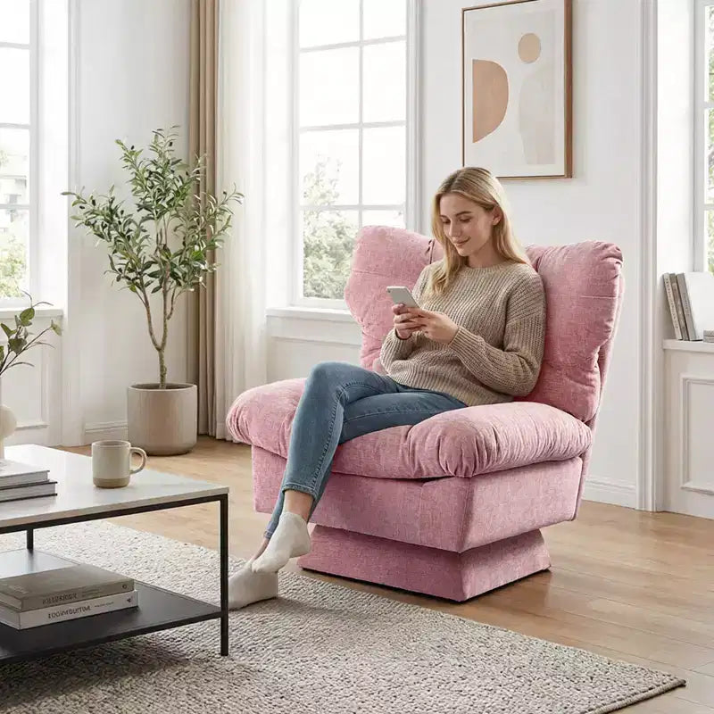 Modern Swivel Accent Chair - Cozy Chenille Upholstered Reading Chair with Thick Cushion, Decorative Club Chair for Living Room Bedroom Office