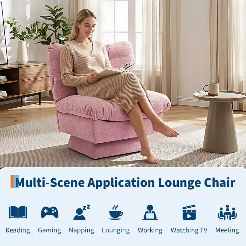 Modern Swivel Accent Chair - Cozy Chenille Upholstered Reading Chair with Thick Cushion, Decorative Club Chair for Living Room Bedroom Office