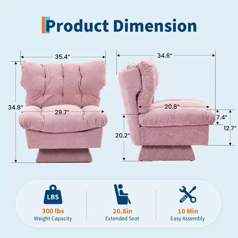 Modern Swivel Accent Chair - Cozy Chenille Upholstered Reading Chair with Thick Cushion, Decorative Club Chair for Living Room Bedroom Office